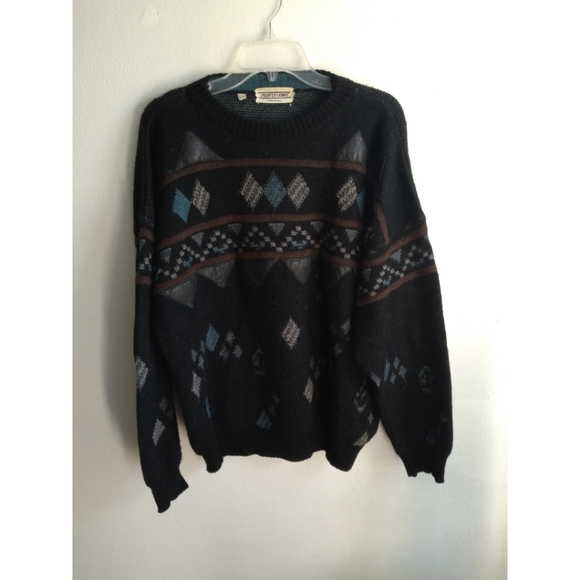 Pronto Uomo Vintage Aztec Checker Leather Sweater - Picture 1 of 6